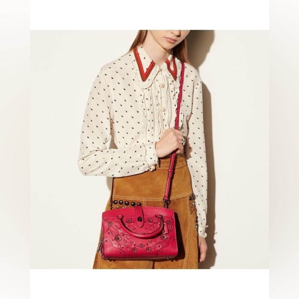 COACH Pink Willow Floral Mercer Satchel 24 In Grain Leather - Picture 2 of 13
